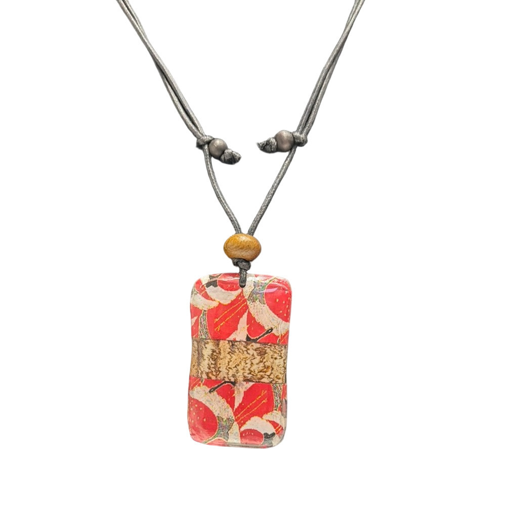 Red and Black Rectangular Pendant Necklace